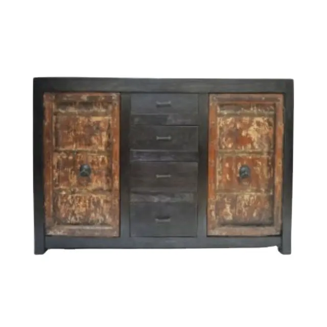 Groothandelsprijs Mdf Board Cabinet Indian Rotan 2 Deuren En 4 Lades Home Side Cabinet Hout Handgemaakte Woonkamer Zijkasten