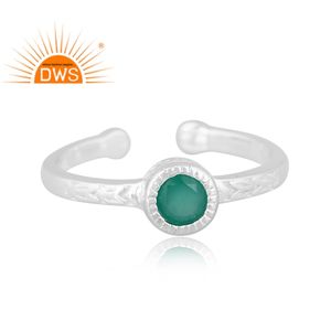 Best Selling Fine Sterling Silver Natural <b>Green</b> Onyx Gemstone Adjustable Ring Jewelry Manufacturer - Product Image 2