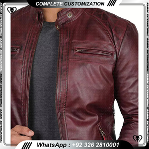 Qualité supérieure Veste décontractée pour homme à col montant coupe ajustée en faux cuir Veste de motard - Product Image 4