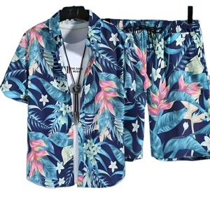 Conjunto de Camisa y Pantalones Cortos de Playa para Hombre, Estampado Hawaiano, Transpirable, 100% Algodón, Manga Corta, Venta al Por Mayor - Product Image 3