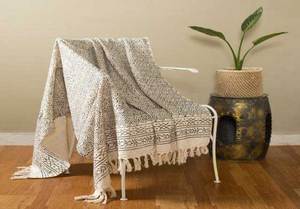 Jeté en coton imprimé à la main, écologique, de luxe, 50x70 pouces, toutes saisons, pour canapé, lit et décoration de la maison - Product Image 5