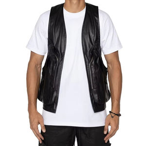 PromotionHigh Quality Custom Men's Fashion Vintage Motorcycle Leather Vest Loose High Street Turn - Product Image 6