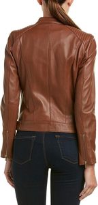 Women's Winter Biker Style PU Leather Jacket Solid Pattern Breathable Windproof Zipper Closure Button Long Length <b>Printed</b> <b>Fabric</b> - Product Image 2