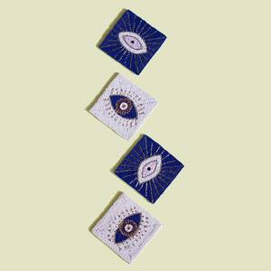 Blue Eye Design Pink Round <b>Glass</b> Beaded Handmade <b>Table</b> Coaster Set of Four Pieces for wedding - Product Image 2