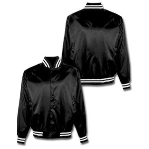 Collection de vestes bomber universitaires en satin personnalisables, bordure côtelée rayée, boutons-pression, style sportif unisexe, style baseball, veste de lettreman - Product Image 3
