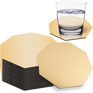 New Octagon brushed gold stainless steel <b>coasters</b> <b>set</b> of twelve modern luxury drink holders for tabletop protection home kitchen - Product Image 1
