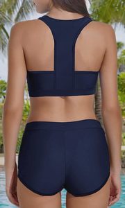 ชุดว่ายน้ำ2ชิ้นแบบพันรอบคอสำหรับผู้หญิงชุดว่ายน้ำบิกินีแบบสปอร์ตพร้อมกางเกงขาสั้นแบบบอยชอร์ตคอตักคอ - Product Image 4