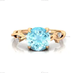 Echte Diamant & Aquamarin März Birth stone Ring Luxus Design Feiner Schmuck Hochwertige 14 Karat 18 Karat Massiv gold Ringe Drop Shipping