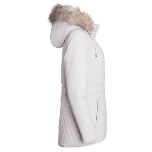 <b>White</b> Woven Solid Quilted Polyester Wadding Jacket Women Hooded Winter <b>Coat</b> with Fur Trim <b>Belted</b> Outerwear - Product Image 4
