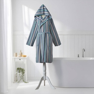 Peignoir turc antique en coton, rayé bleu et vert sarcelle, à capuche - Product Image 5