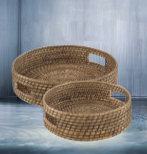 Bandeja Redonda LOMBOK Hecha a Mano, Juego de 2, Color Gris Natural, Elegante y Duradera para Muebles del Hogar CV. Craftindo Origen Indonesia - Product Image 1