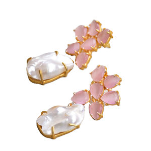 ต่างหูทองเหลืองหยดน้ำจืดทำด้วยมืองานประดิษฐ์กึ่งมีค่าเนื้อทองเหลืองเคลือบผิวไม่ก่อให้เกิดอาการแพ้สวมใส่ได้อย่างปลอดภัยชุบทอง - Product Image 2