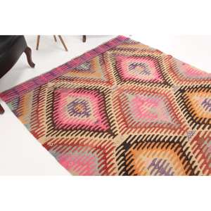 Alfombra Turca Vintage, Alfombra de 5.8x8.3 pies, Alfombra de Lana con Estampado Animal en Naranja y Rosa - Product Image 1