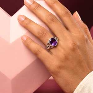 <b>Amethyst</b> Celtic Knot 925 Sterling <b>Silver</b> Oval Purple Gemstone February Birthstone <b>Ring</b> - Product Image 2