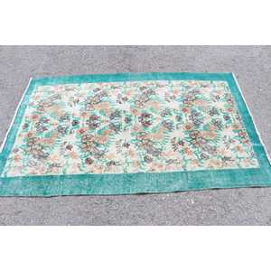 Tapis turc vintage, tapis de 3,8 x 6,1 pieds, tapis en laine bleu et marron à carreaux - Product Image 3