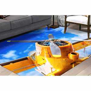 Printed <b>Rug</b>: Modern Sky Landscape Yellow Propeller of Historical Aircraft,<b>Chenille</b> <b>Rug</b> - Product Image 5