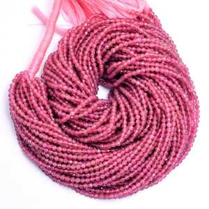 Cuentas de piedras preciosas redondas microfacetadas de turmalina Rosa natural, cuentas de turmalina sueltas de 3mm para joyería a precio de fábrica al por mayor - Product Image 1