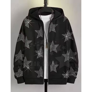 Trendy Men Basic Acid Wash Rhinestone Hoodie Cotton Blended <b>Sparkly</b> Streetwear Long Sleeve Pullover <b>Top</b> - Product Image 2