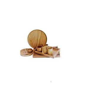 Ensemble de table en bois et mini bol et tasse avec cuillère couleur bois naturel et eau et aliments sûr poli et bon pour la santé - Product Image 6