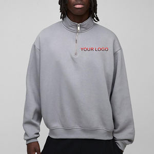 Haute qualité 100% coton français éponge Quater fermeture éclair col montant sweat personnalisé brodé Logo pull à capuche pour hommes - Product Image 1