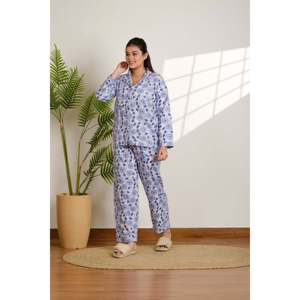 Conjunto de Pijama de Algodón Floral para Mujer, Suave y Transpirable, Cintura Elástica con Botones, Tejido con Spandex, Térmico para Invierno, Uso en Casa, para Verano y Otoño - Product Image 4