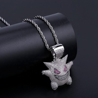 Venta al por mayor Iced Out Anime Unique Gengar Charm collar joyería regalo Hip Hop mascota elfo fantasma Colgante con cadena de cuerda de acero inoxidable