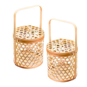 CESTA DE REGALO DE BAMBÚ DE mimbre hecha a mano con asa, embalaje de regalo de vacaciones decorativo - Product Image 1