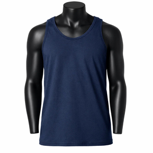 Camiseta sin mangas azul marino para hombre, cuello redondo, algodón, informal, camiseta sin mangas negra de punto, camiseta sin mangas de color sólido para hombre - Product Image 2