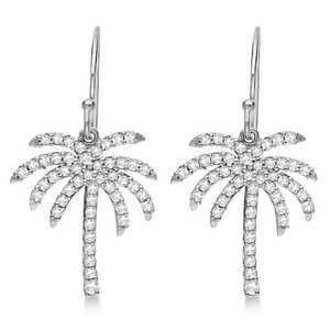 Pendientes de Oro Blanco de 14K con Diamantes en Forma de Palmera, 0.50ct, Joyería de Moda - Product Image 2