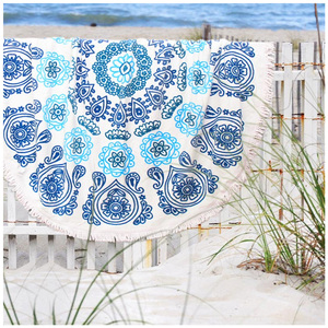 Serviette de plage turque ronde en coton 100% personnalisée, technique de tricot jacquard, impression numérique, séchage rapide, 150x150cm - Product Image 1