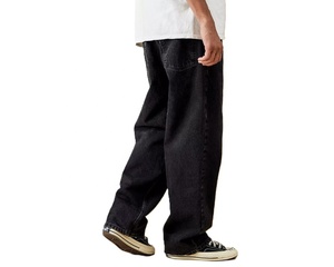 Pantalones vaqueros holgados rectos de alta calidad para hombre, logotipo personalizado, serigrafía, moda lavada, peso medio, negro, invierno, calle principal sólida - Product Image 2