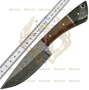 Sizzco hecho a mano Acero de Damasco hoja afilada fija cuchillo de utilidad cuerno de toro de madera rosa con mango de palisandro para caza Camping - Product Image 2