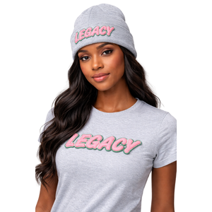 หมวกบีนนี่สีเทา Grey Legacy สำหรับชมรมนักศึกษาหญิงกรีก สีชมพูและสีเขียว สำหรับฤดูหนาว ทำจากผ้าถัก เหมาะสำหรับนักศึกษาหญิงในชมรม - Product Image 1