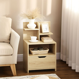 HOMCOM Mesita de noche con 2 estantes abiertos y cajón en aglomerado para dormitorio y sala de estar, 45x35x73 cm - Product Image 2