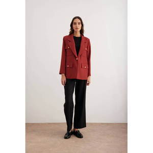 Ladies Reversible PU <b>Leather</b> Bomber <b>Jacket</b> with Sequins and Red Buttons - Product Image 2