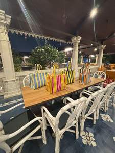 Sac de shopping personnalisé, écologique, grand, réutilisable, en plastique tissé à rayures, imperméable, avec poignée souple, fabriqué à la main, recyclé, pour la plage - Product Image 2