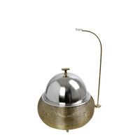 LOT DE 2 marmites en acier inoxydable avec support en bois Casserole faite à la main de qualité supérieure Décoration Ramadan Chauffe-plats en métal