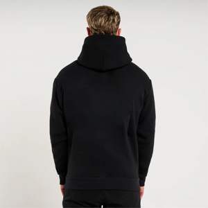 Sudadera con capucha negra para hombre: ajuste relajado, cordones con aglets, estampado tonal en el pecho y la espalda y bolsillo Kanga para ropa informal - Product Image 4