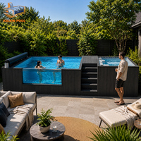 Piscine de plongée jacuzzi de luxe de petite taille en verre, fibre de verre, bois WPC, piscine extérieure pour enfants, piscine hors sol