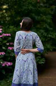 Hand Block Printed Panelled Dress Floral Boho Calf Length Cotton Dress Casual Occasional - Product Image 3