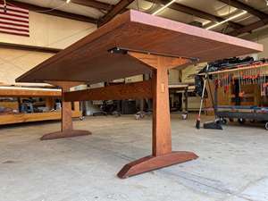 Table à manger en bois massif avec base à chevalet classique, meubles faits à la main avec plateau rectangulaire épais pour les espaces modernes - Product Image 2