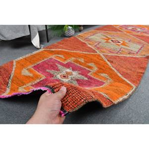 Tapis Kilim Turc Vintage Orange Rose 3.3 X 11.1ft Classique Tissage Plat Tressé Patchwork Motif Laine Matériel Latex pour Couloir - Product Image 3