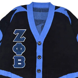 Cárdigan personalizado de Invierno para mujer Zeta Phi Beta Sorority, cuello en V, hilo acrílico tejido Chenille Varsity, botón con letras para suéteres - Product Image 5