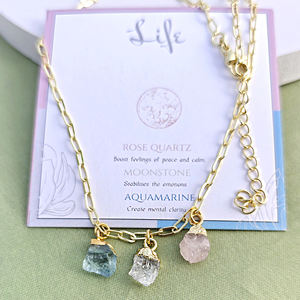 Trendy crystal jewelry natural raw stone aquamarine moonstone rose quartz charm <b>necklace</b> gold plated paperclip chain <b>necklace</b> - Product Image 4