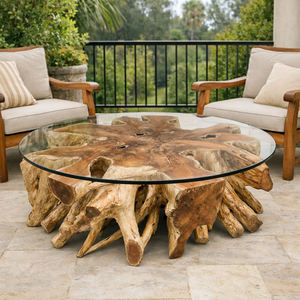 Table basse en bois massif écologique en racine de teck artisanale, design moderne, table en souche de bois naturel durable pour le salon - Product Image 3