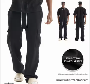 Pantalones de chándal holgados informales para hombre, ropa de calle desgastada de peso pesado de gran tamaño, pantalones de chándal holgados personalizados de pierna ancha y recta - Product Image 2