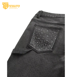 Custom Women's Casual Summer <b>Jogger</b> Sweat Shorts Distressed Embroidery Rhinestone Straight Denim Acid Wash Regular Fit - Product Image 4