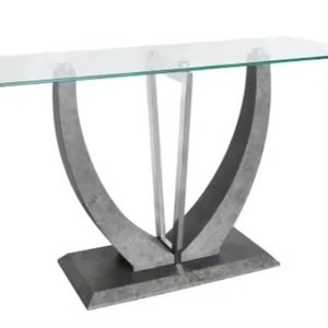 Grande table basse console élégante et unique Meuble de luxe Nouveau support argenté avec verre transparent - Product Image 1
