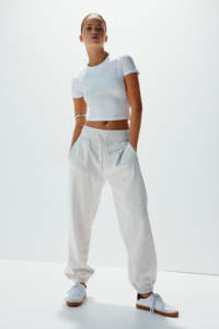 Nouveauté Vêtements personnalisés Couleur gris chiné Ceinture élastique Ourlet côtelé Pantalon de survêtement en coton ample ajusté pour femmes - Product Image 3