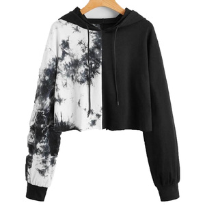 Prix bon marché vente en gros de survêtement GYM en coton blanc pour femmes, manches longues, crop top, sweat-shirt, LOGO personnalisé, sweats à capuche courts - Product Image 1